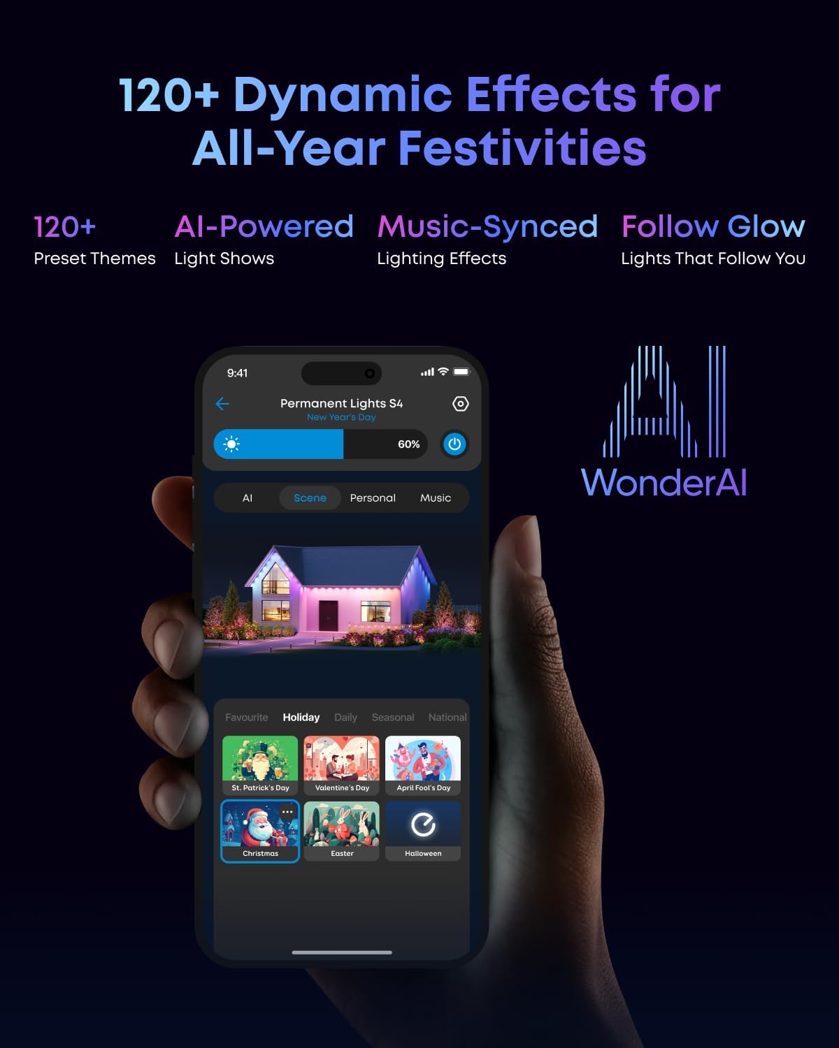 Permanent Outdoor Lights S4, 3D Radar-Activated, 200ft with 144 LED Lights, Smart RGBWW for Halloween and Christmas Decorations