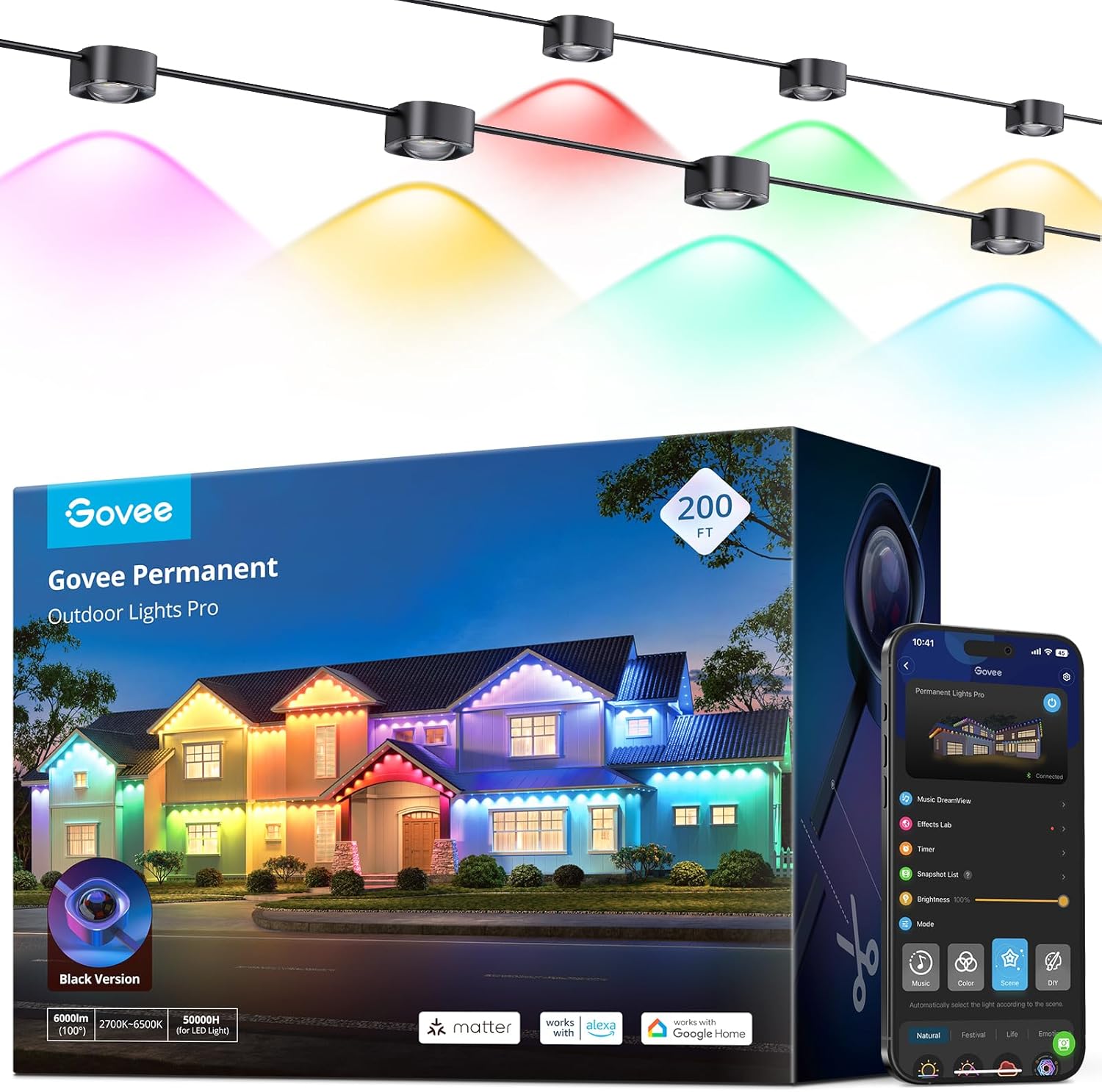 Govee Permanent Outdoor Lights Pro, 200ft with 120 RGBIC LED Lights for Daily and Accent Lighting