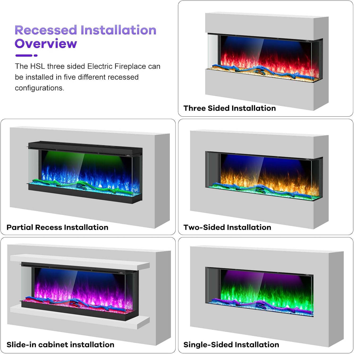 3-Sided Smart Electric Fireplace, 100" Insert with 251 Colors, App Control, 750W/1500W Heater for Christmas & Indoor Decor