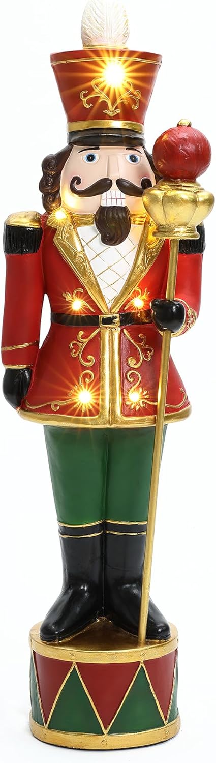 4FT Tall Nutcracker Christmas Decoration, Lighted Large Nutcracker Soldier Decoration with Scepter