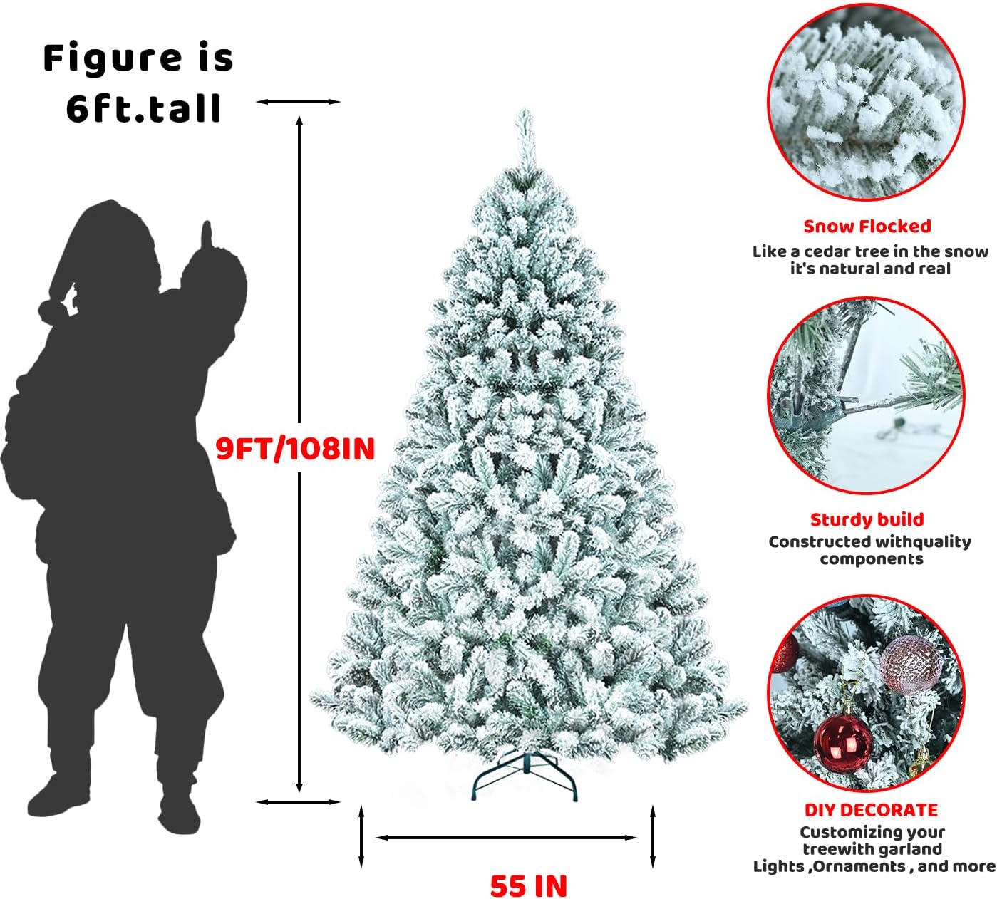 Artificial Christmas Tree 9FT, leheyhey PVC Material Simulation Spruce Christmas Holiday Party Decoration