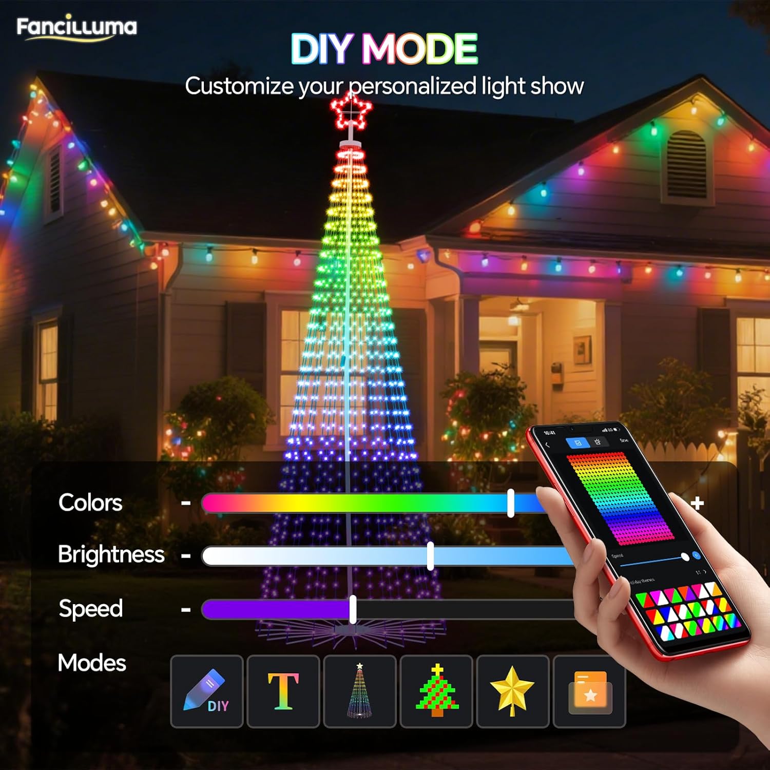 12 FT Outdoor Christmas Tree,Smart APP Remote Control RGB Color Changing DIY Timer 832 LED Christmas Tree for Indoor Outdoor Decorations