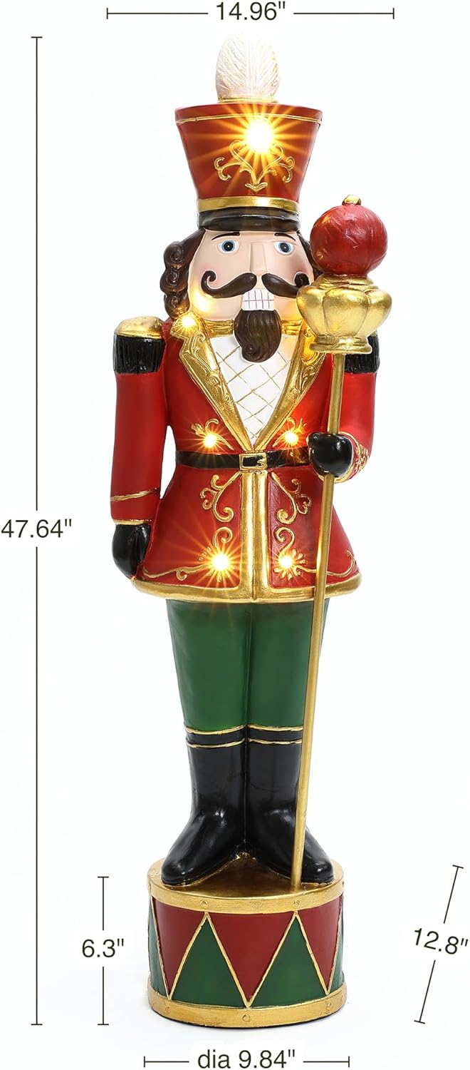 4FT Tall Nutcracker Christmas Decoration, Lighted Large Nutcracker Soldier Decoration with Scepter
