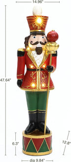 4FT Tall Nutcracker Christmas Decoration, Lighted Large Nutcracker Soldier Decoration with Scepter