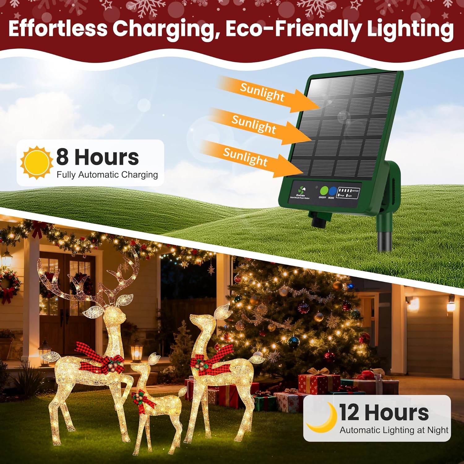 Reindeer Christmas Decor [Solar Powered], Christmas Deer Outdoor Decorations 3D Yard Decoration