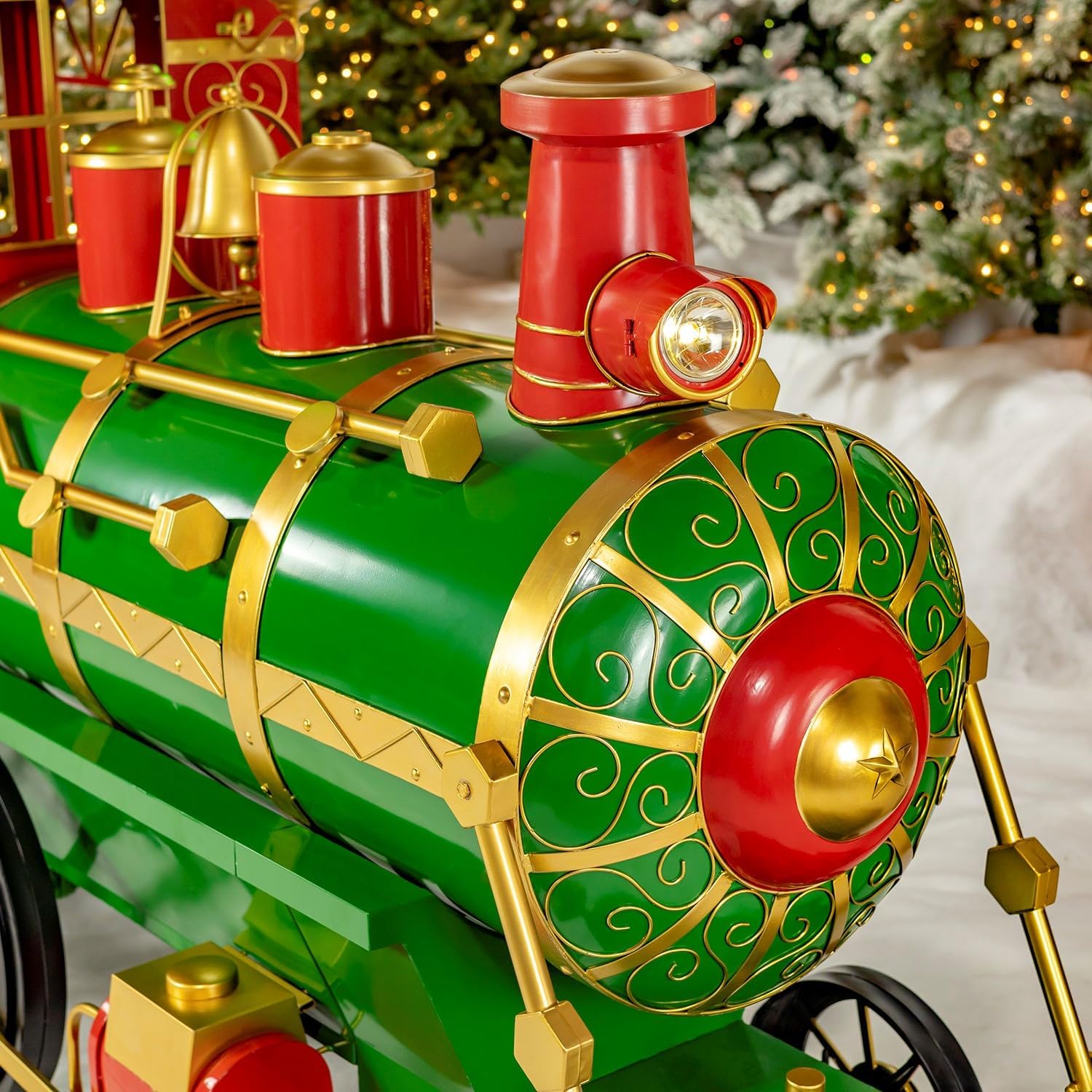 Large Metal Christmas Train Commercial Decoration (12.5 Feet Long - Medium, Christmas Themed Colors)