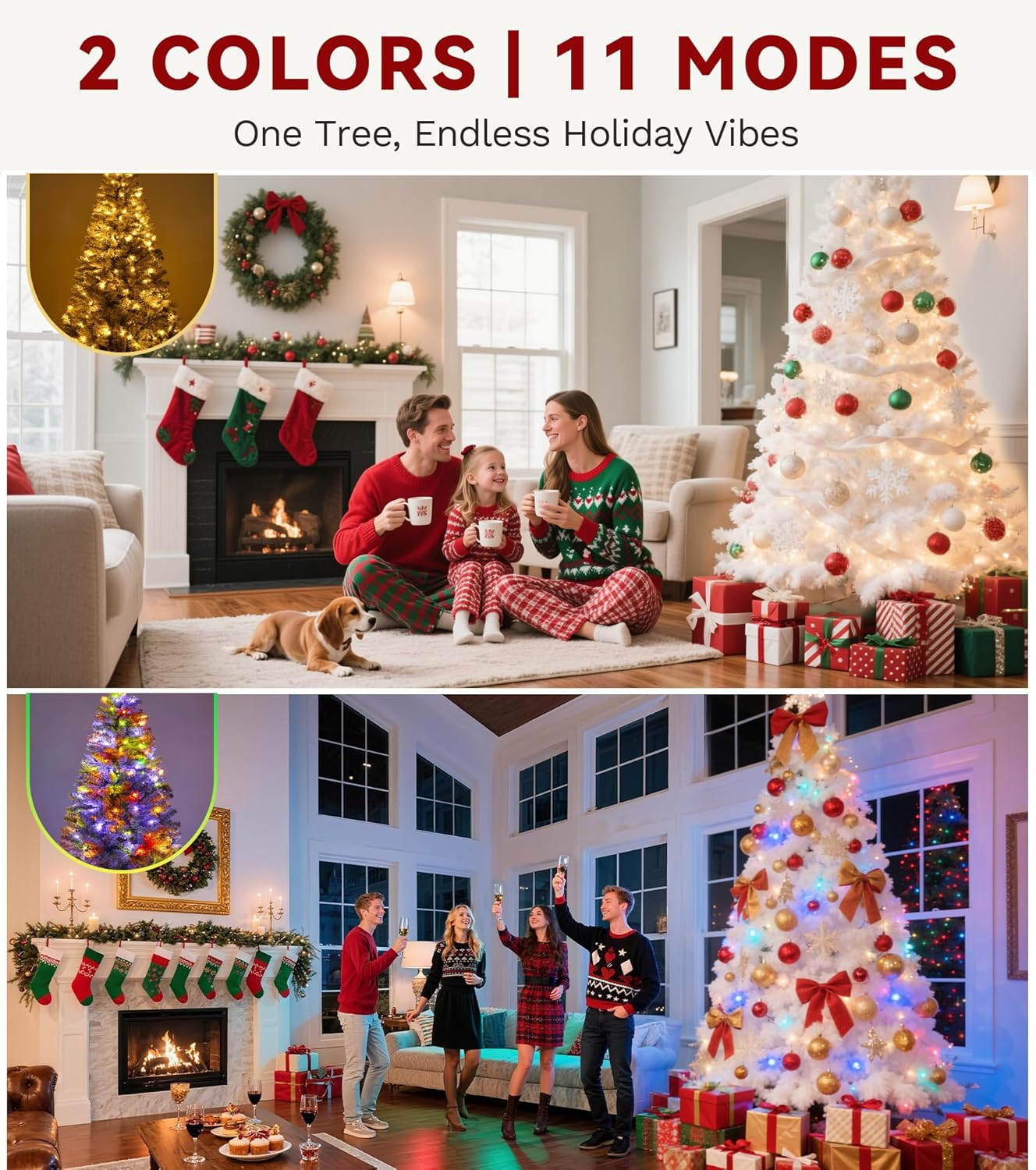 Flocked Christmas Tree Prelit 9ft, Atificial Christmas Tree with 820 LED Lights & 80 Pine Cones, Full Flocked Xmaxs Trees with 1818 Branch Tips