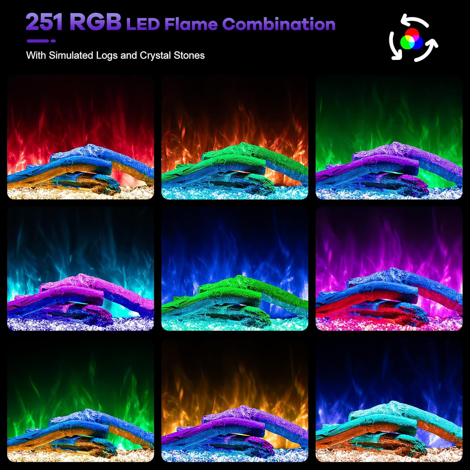 3-Sided Smart Electric Fireplace, 100" Insert with 251 Colors, App Control, 750W/1500W Heater for Christmas & Indoor Decor