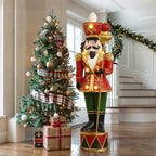 4FT Tall Nutcracker Christmas Decoration, Lighted Large Nutcracker Soldier Decoration with Scepter