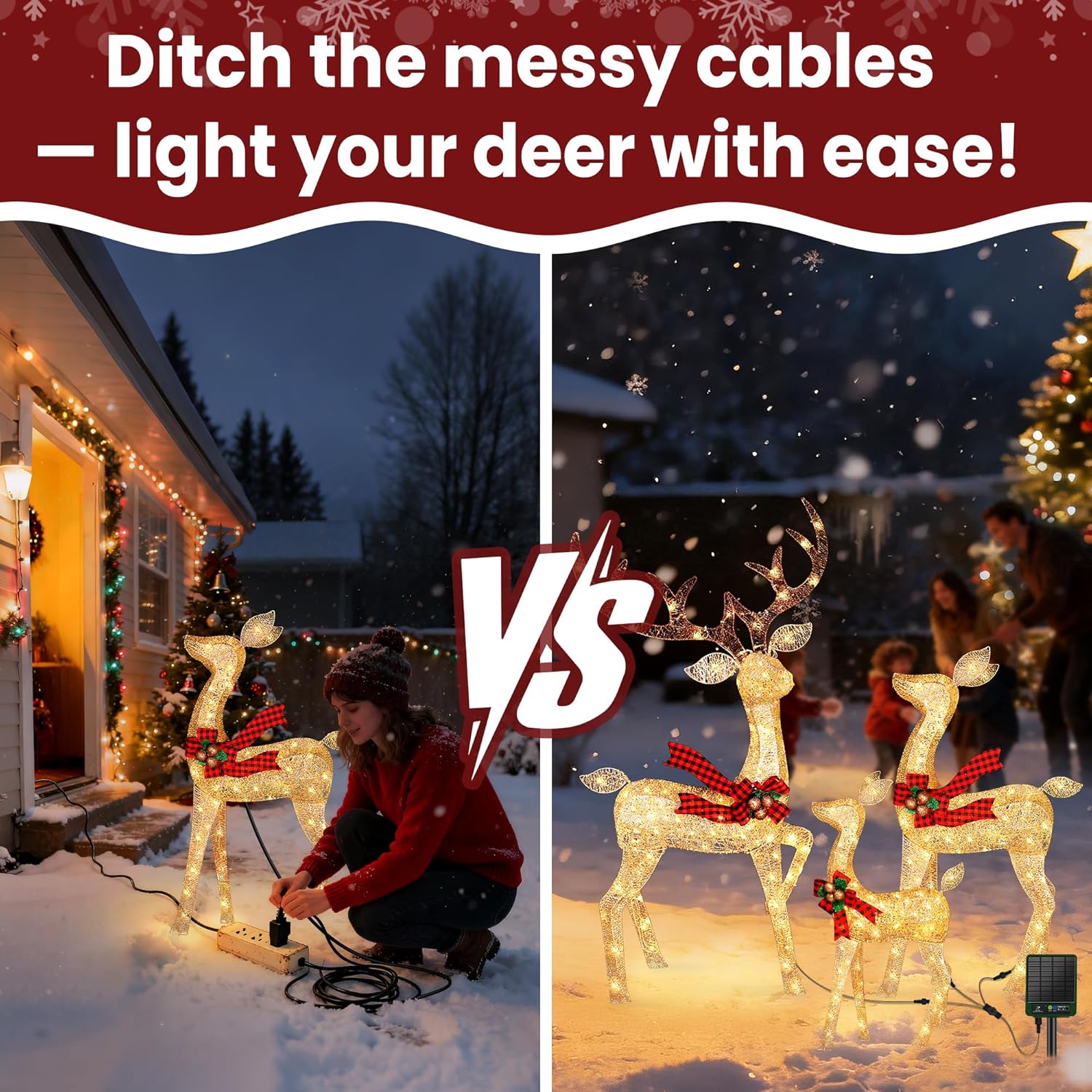 Reindeer Christmas Decor [Solar Powered], Christmas Deer Outdoor Decorations 3D Yard Decoration