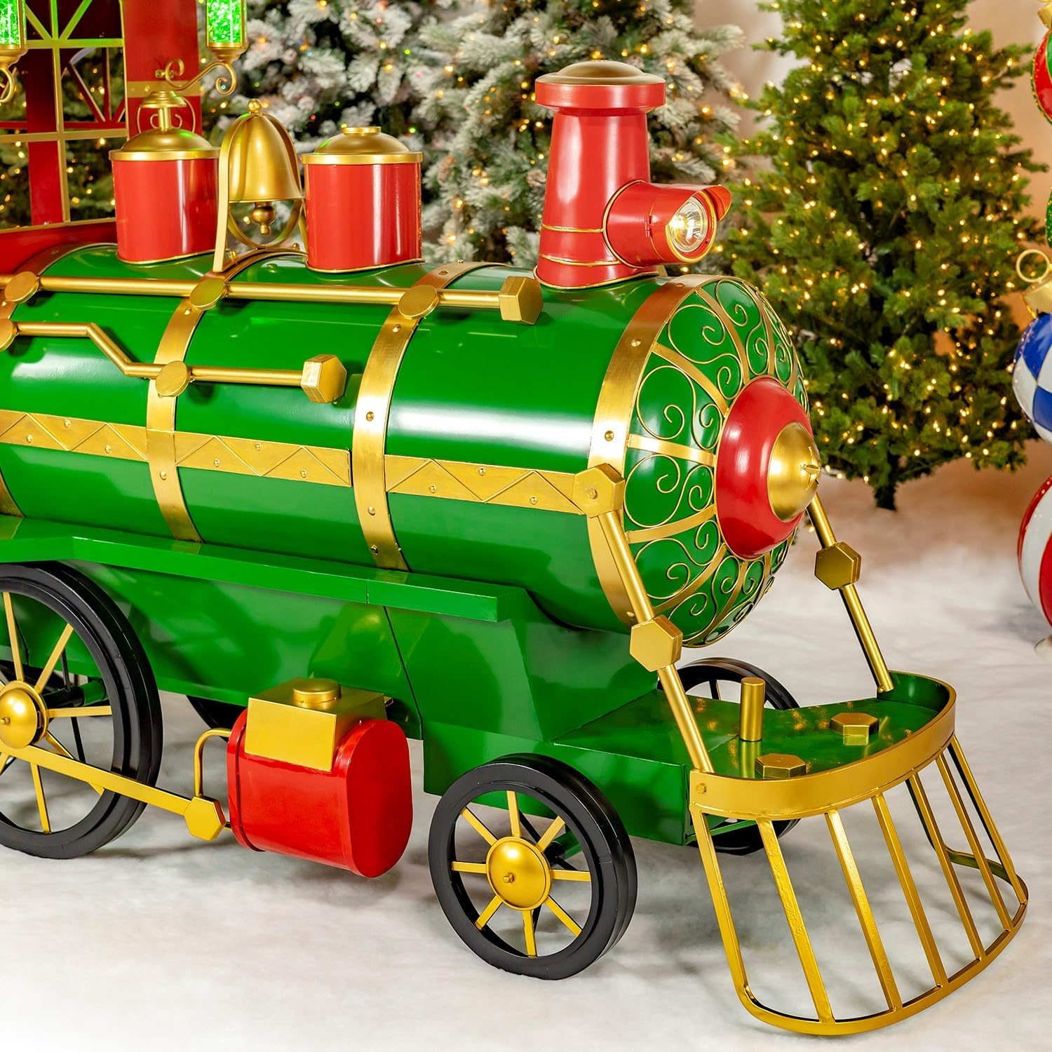 Large Metal Christmas Train Commercial Decoration (12.5 Feet Long - Medium, Christmas Themed Colors)