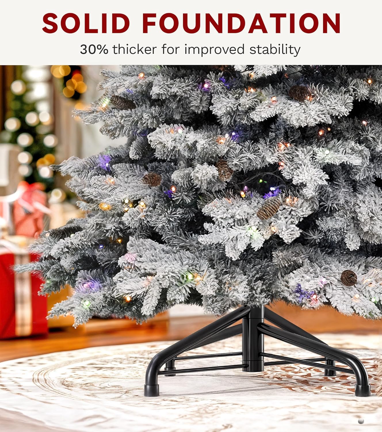 Flocked Christmas Tree Prelit 9ft, Atificial Christmas Tree with 820 LED Lights & 80 Pine Cones, Full Flocked Xmaxs Trees with 1818 Branch Tips