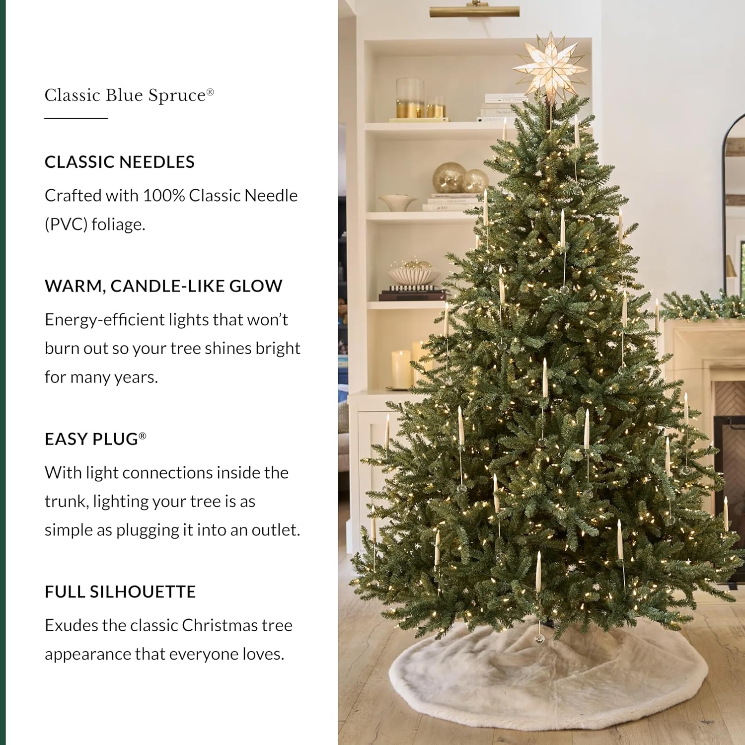 7.5ft Pre-Lit Classic Blue Spruce - Artificial Christmas Tree with 2,960+ Tips, 1,000 Clear LED Lights