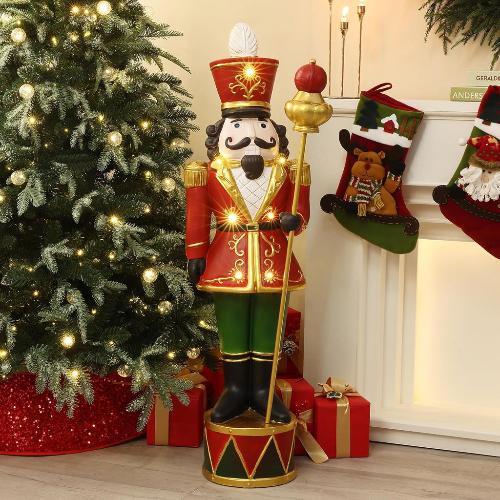 4FT Tall Nutcracker Christmas Decoration, Lighted Large Nutcracker Soldier Decoration with Scepter