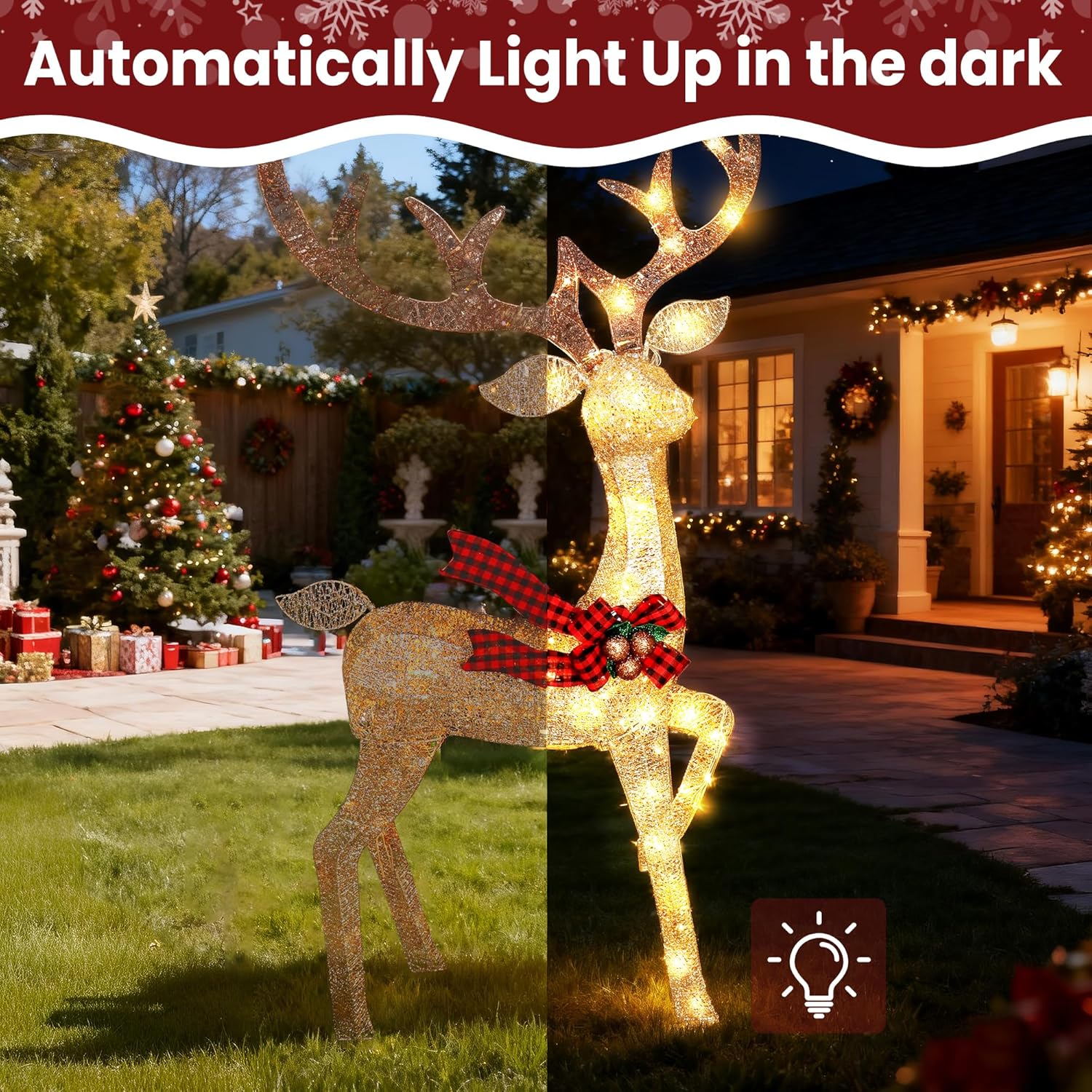 Reindeer Christmas Decor [Solar Powered], Christmas Deer Outdoor Decorations 3D Yard Decoration