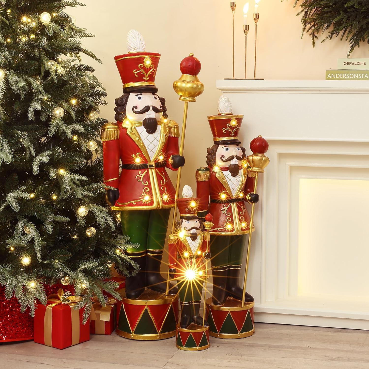 4FT Tall Nutcracker Christmas Decoration, Lighted Large Nutcracker Soldier Decoration with Scepter