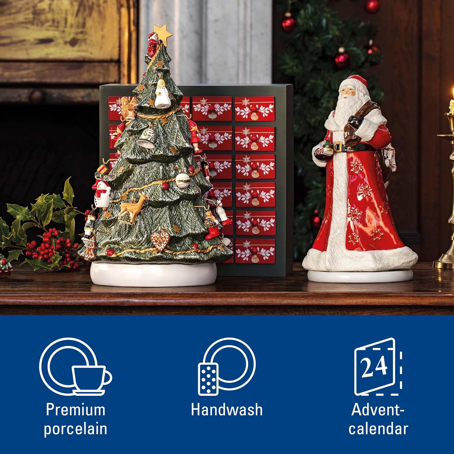 Christmas Memory Advent Calendar Set, Including Tree, 26 Pieces, 43cm, Red